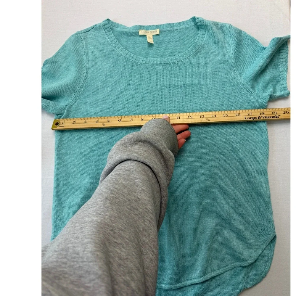 Eileen Fisher Sweater Organic‎ Linen Petite Small Light Blue Short Sleeve Knit